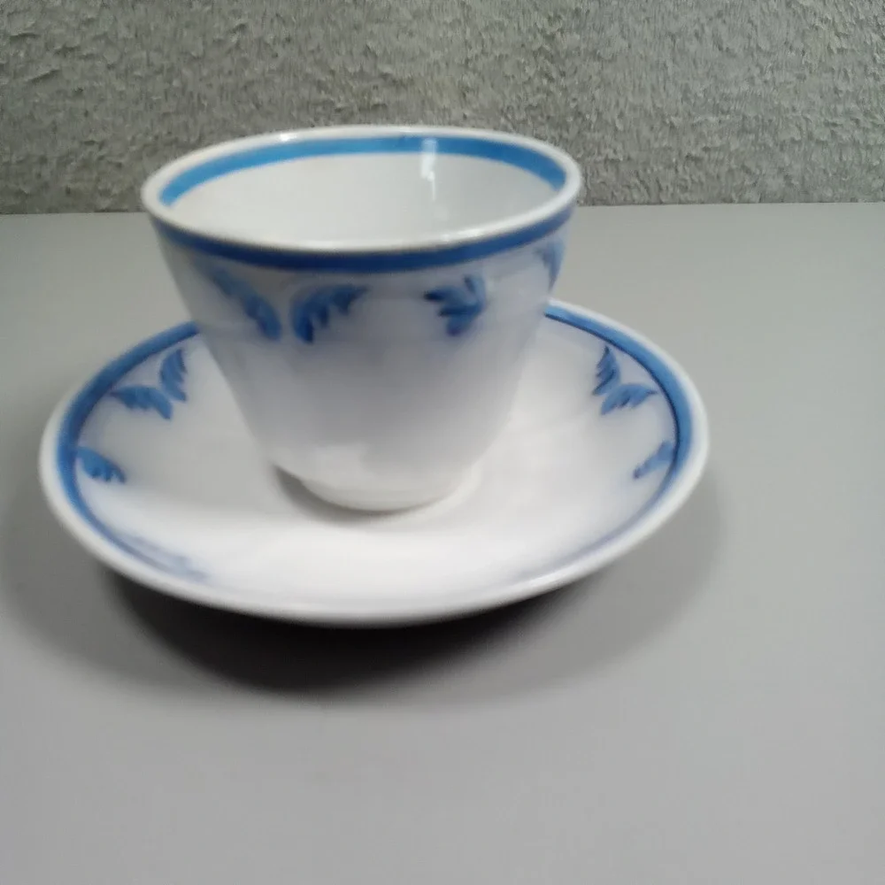 Vintage Bunder B&V Blue and White Hand Painted Ceramic Teacup‎ and Saucer Set